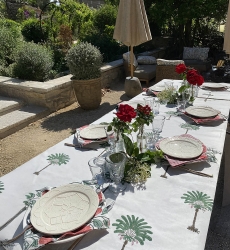 Mantel Island Green – blanco/verde – estampado palmeras – 100% algodón – boho chic – Jardín Botánico – Miss June Paris – 4