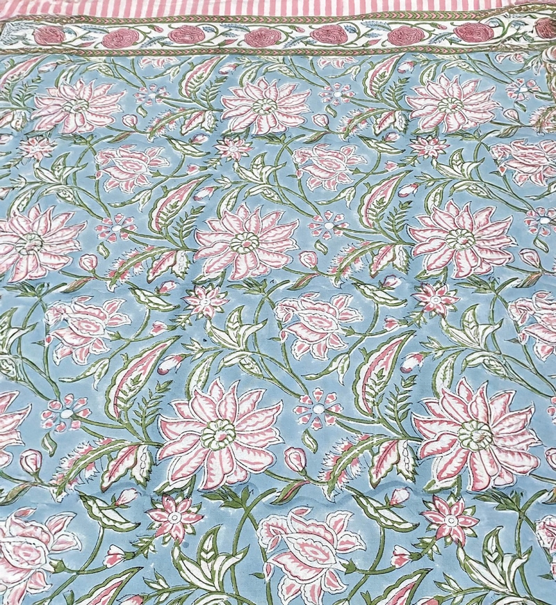 Nappe Calypso Blue - bleu/rose - 100% coton - boho chic - Jardin Botanic - Miss June Paris - 6