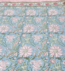 Nappe Calypso Blue - bleu/rose - 100% coton - boho chic - Jardin Botanic - Miss June Paris - 6