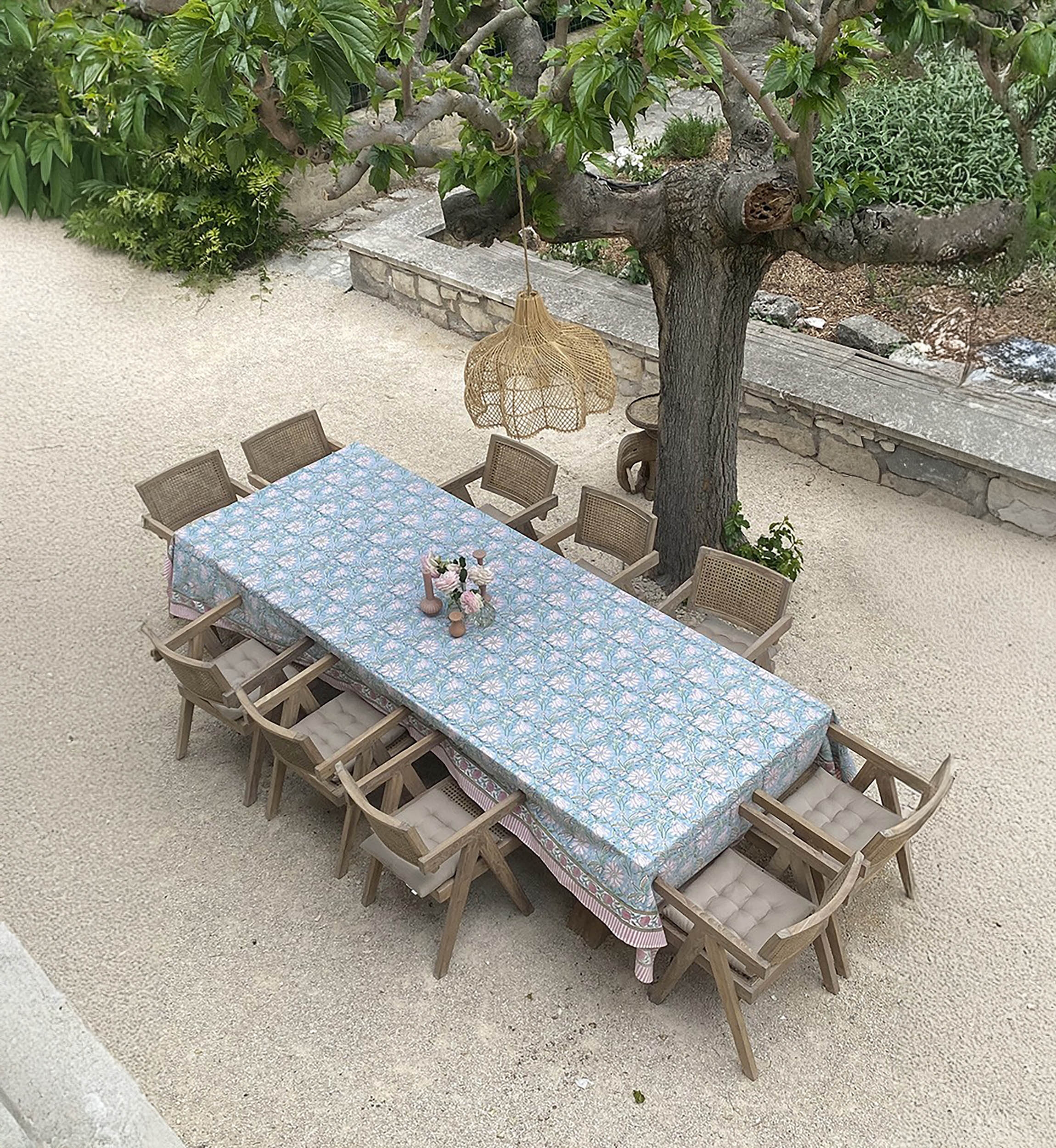 Nappe Calypso Blue - bleu/rose - 100% coton - boho chic - Jardin Botanic - Miss June Paris - 2