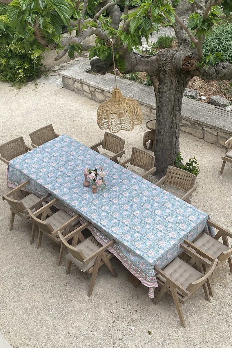 Nappe Calypso Blue - bleu/rose - 100% coton - boho chic - Jardin Botanic - Miss June Paris - 2