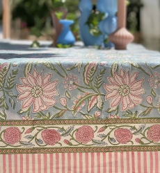 Nappe Calypso Blue - bleu/rose - 100% coton - boho chic - Jardin Botanic - Miss June Paris - 5