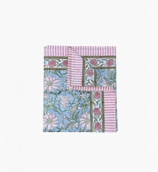Calypso Blue Tablecloth – blue/pink – 100% cotton – boho chic – Jardin Botanique – Miss June Paris – 1