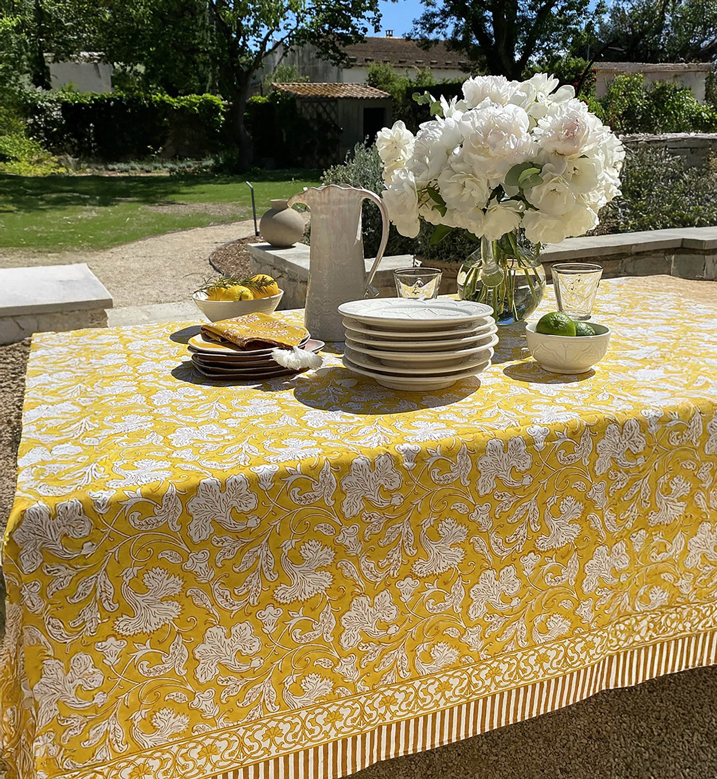 Nappe Canelle & Safran - 100% coton - imprimé fleuri - boho chic - Jardin Botanic - Miss June Paris - 3