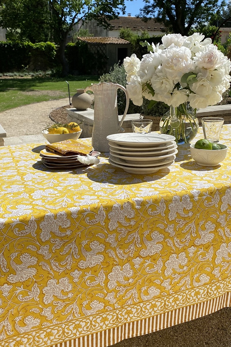 Nappe Canelle & Safran - 100% coton - imprimé fleuri - boho chic - Jardin Botanic - Miss June Paris - 3