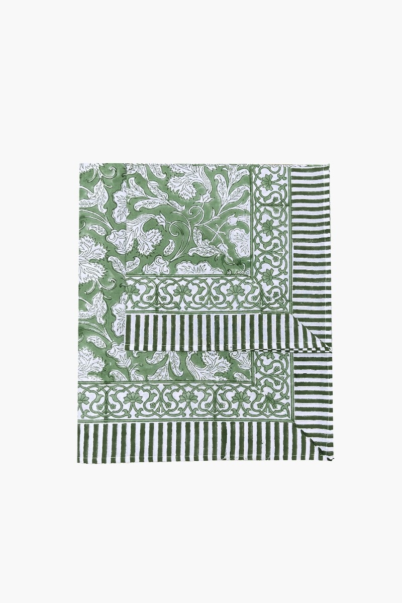Celadon Green Tablecloth – 100% cotton – floral print – boho chic – Jardin Botanique – Miss June Paris – 1