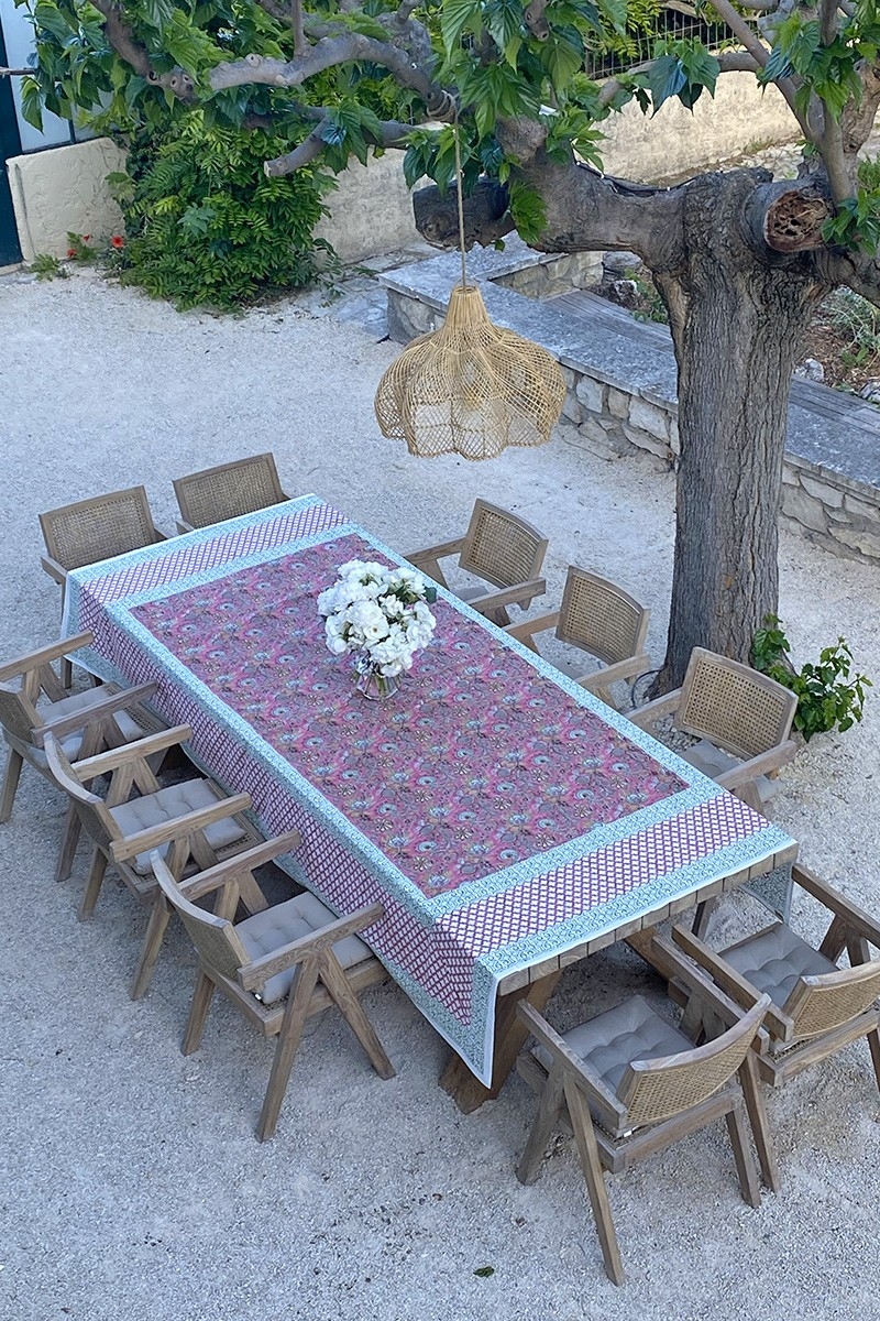 Nappe My Bougainvillier - rose/verte - 100% coton - imprimé fleuri - boho chic - Jardin Botanic - Miss June Paris - 4