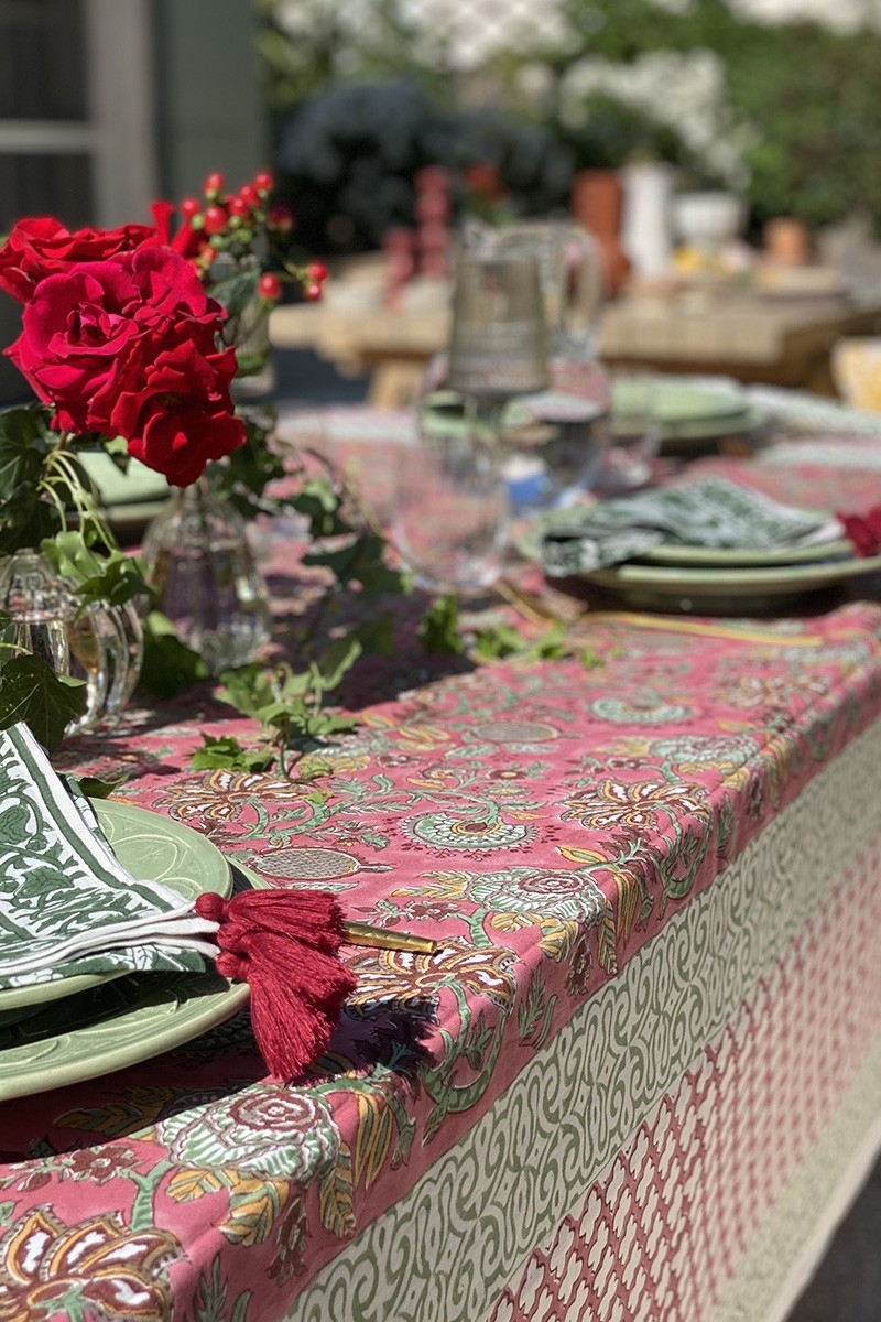 Mantel Celadon Green – 100% algodón – estampado floral – estilo boho chic – Jardín Botánico – Miss June Paris – 3