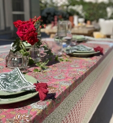 Nappe My Bougainvillier - rose/verte - 100% coton - imprimé fleuri - boho chic - Jardin Botanic - Miss June Paris - 3
