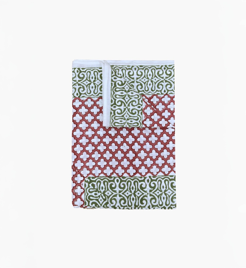 Celadon Green Tablecloth – 100% cotton – floral print – boho chic – Jardin Botanique – Miss June Paris – 1