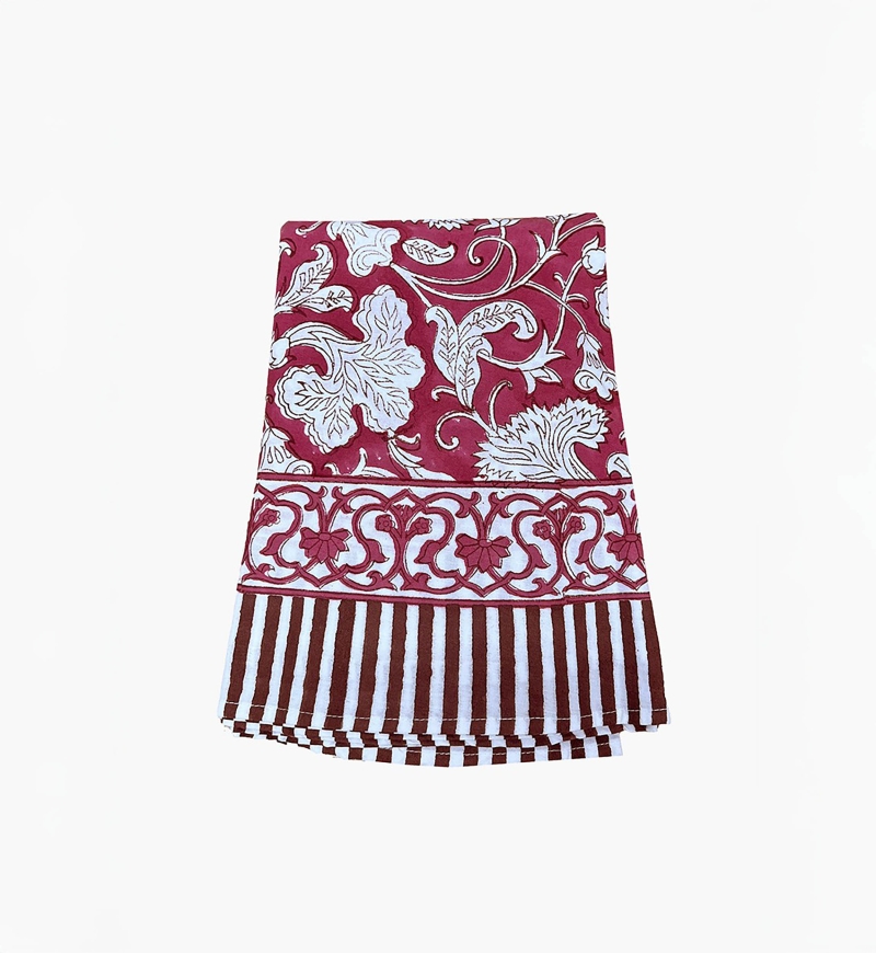 Nappe Pink Lady - bordeaux/blanche - 100% coton - imprimé fleuri - boho chic - Jardin Botanic - Miss June Paris - 1