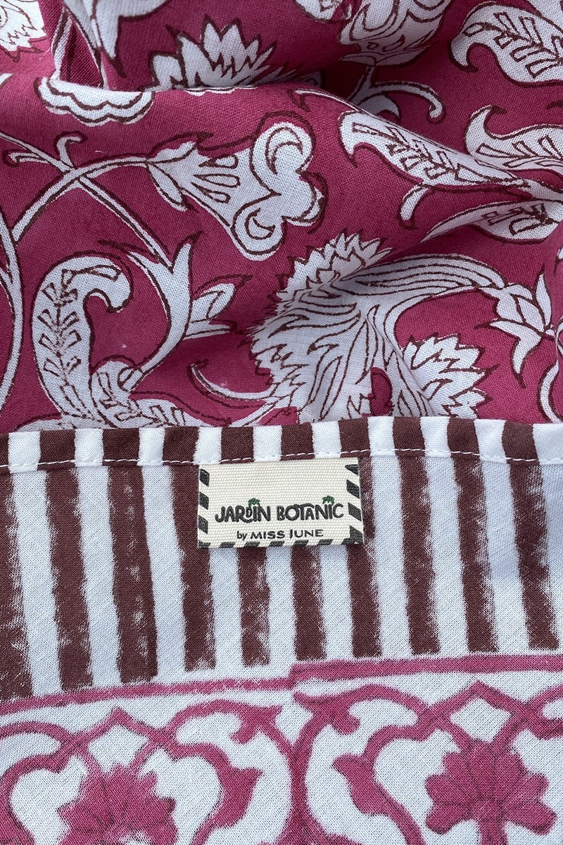 Nappe Pink Lady - bordeaux/blanche - 100% coton - imprimé fleuri - boho chic - Jardin Botanic - Miss June Paris - 5