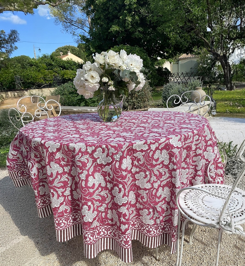 Nappe Pink Lady - bordeaux/blanche - 100% coton - imprimé fleuri - boho chic - Jardin Botanic - Miss June Paris - 3