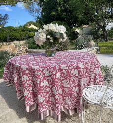 Nappe Pink Lady - bordeaux/blanche - 100% coton - imprimé fleuri - boho chic - Jardin Botanic - Miss June Paris - 3