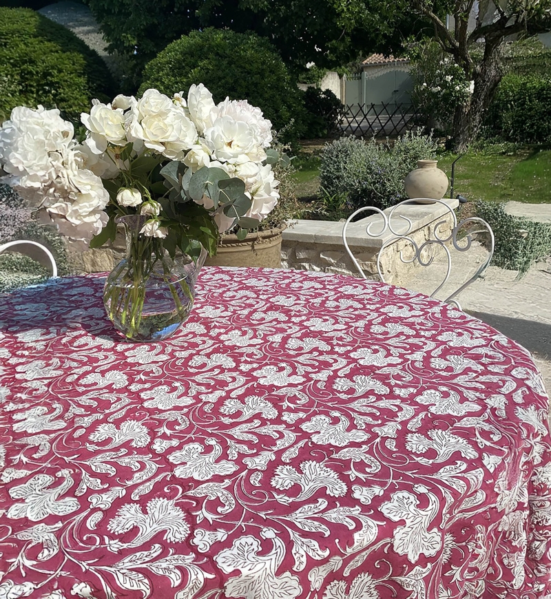 Nappe Pink Lady - bordeaux/blanche - 100% coton - imprimé fleuri - boho chic - Jardin Botanic - Miss June Paris - 6