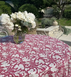 Nappe Pink Lady - bordeaux/blanche - 100% coton - imprimé fleuri - boho chic - Jardin Botanic - Miss June Paris - 6