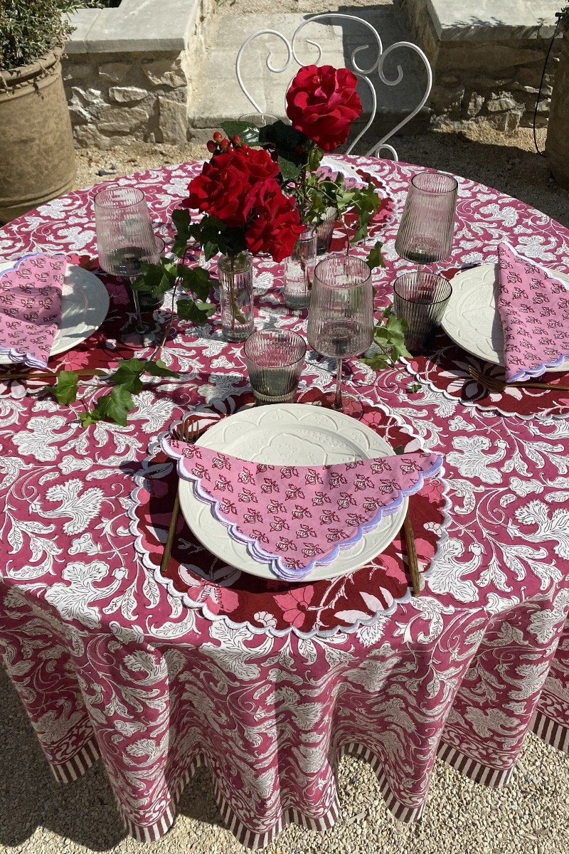 Nappe Pink Lady - bordeaux/blanche - 100% coton - imprimé fleuri - boho chic - Jardin Botanic - Miss June Paris - 4