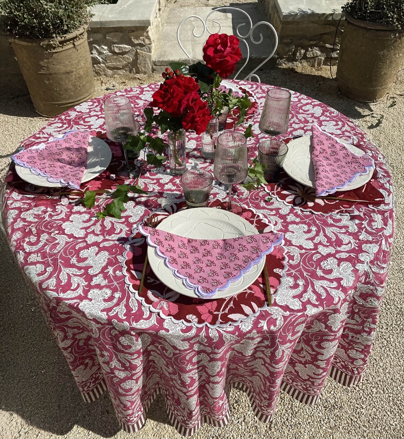 Nappe Pink Lady - bordeaux/blanche - 100% coton - imprimé fleuri - boho chic - Jardin Botanic - Miss June Paris - 4