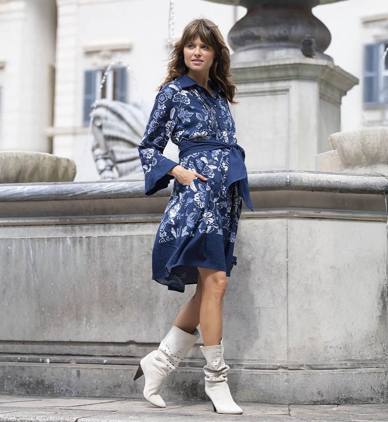 vestido corto azul floral manga corta  VIOLA - Miss June