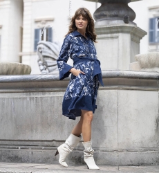 robe courte manche longue fleurie bleu VIOLA - Miss June