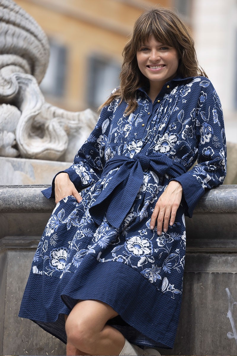 vestido corto azul floral manga corta  VIOLA - Miss June