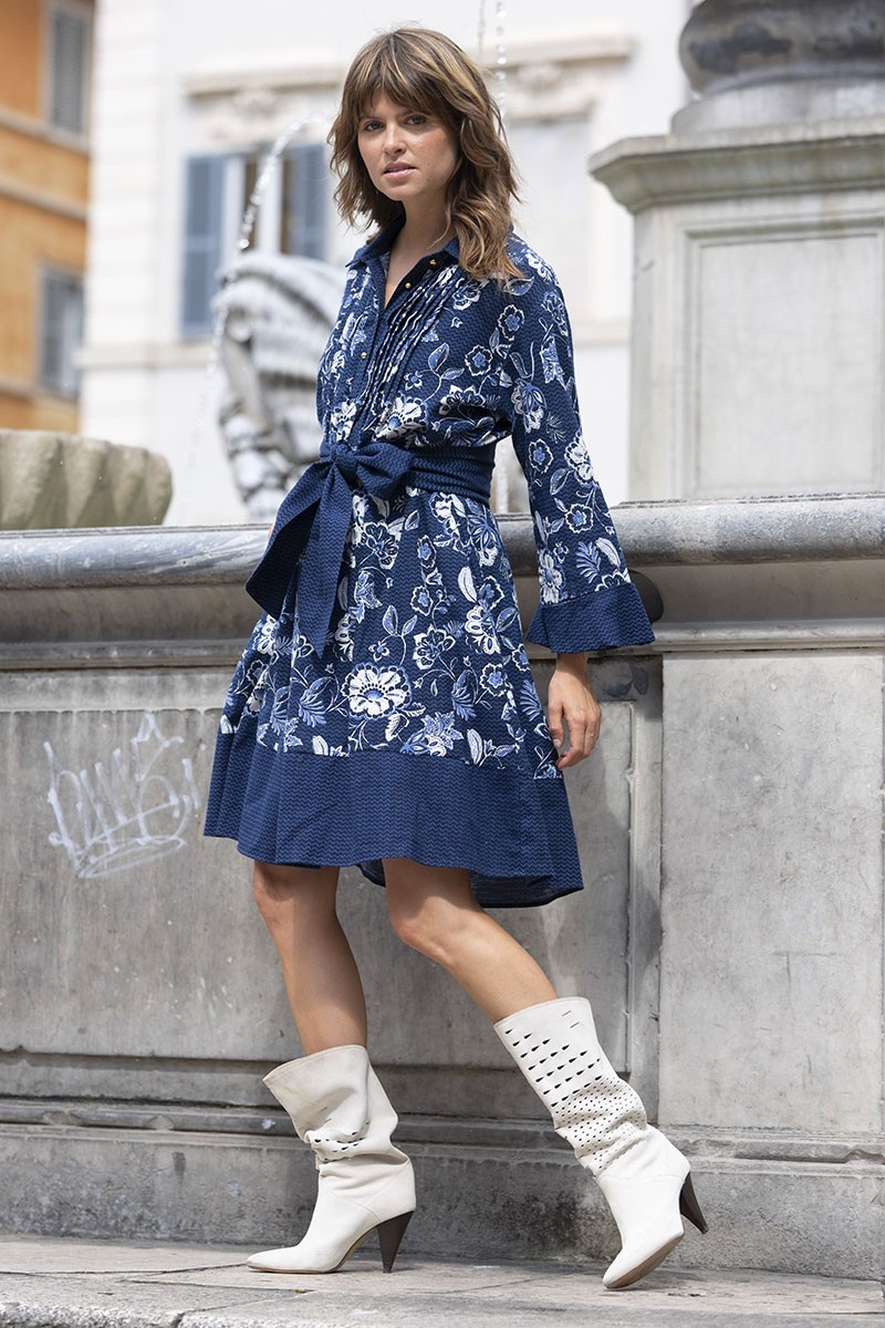 robe courte manche longue fleurie bleu VIOLA - Miss June