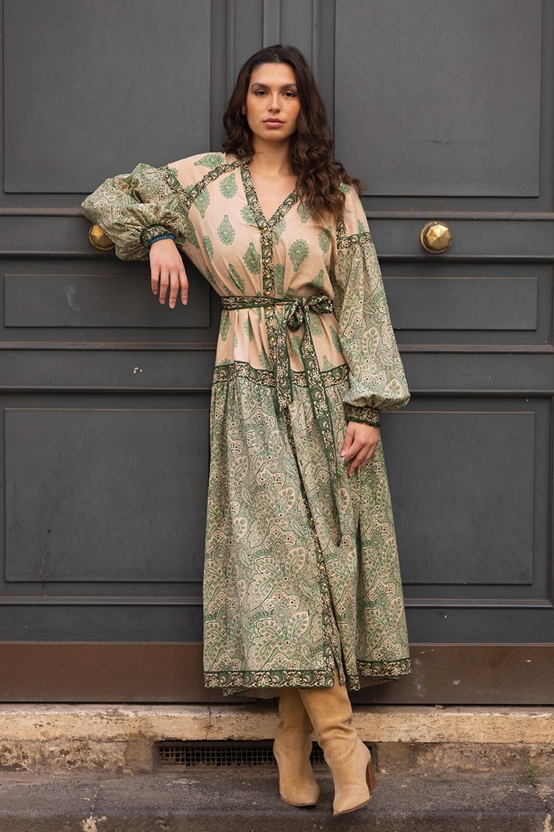 long sleeve bohemian green long dress ISABELA  - Miss June