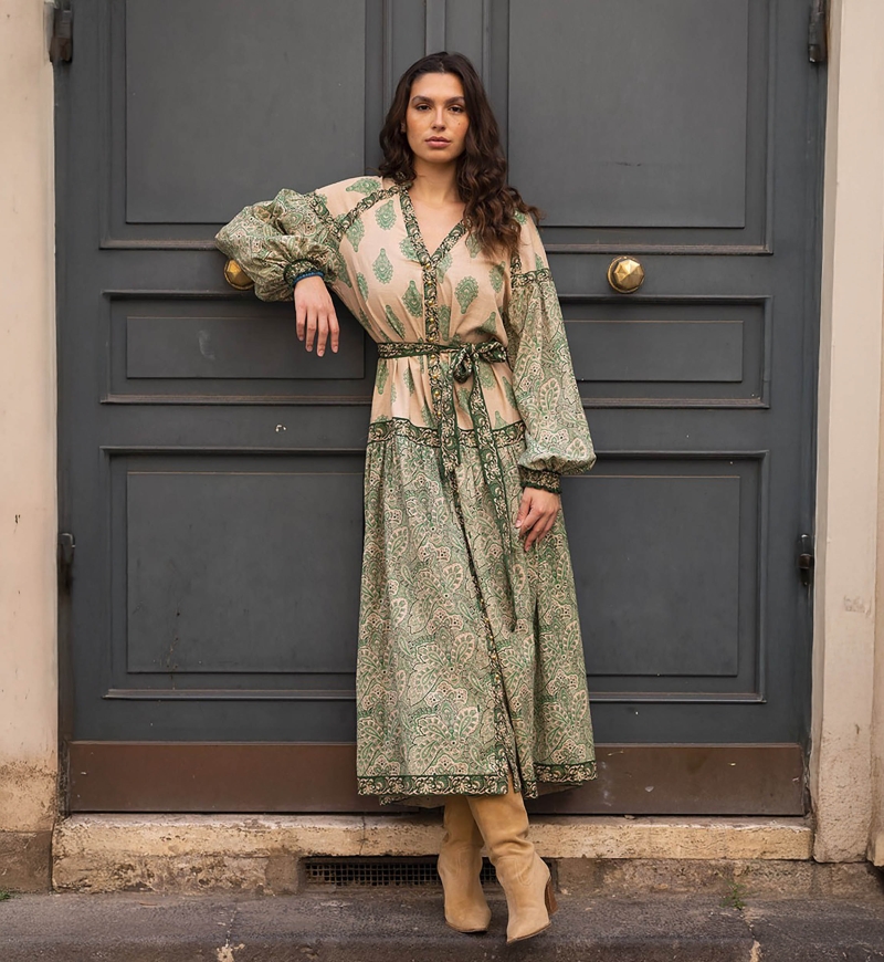 long sleeve bohemian green long dress ISABELA  - Miss June