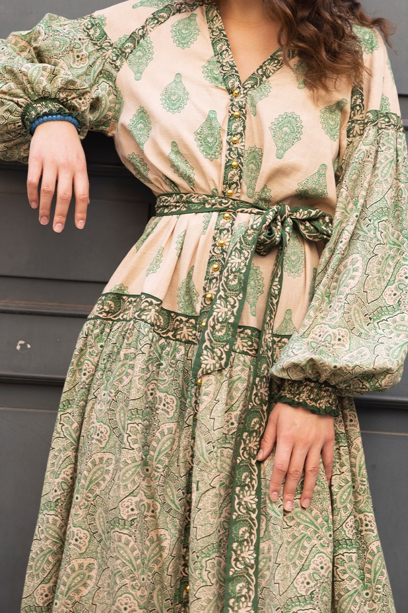 robe longue manche longue boheme verte ISABELA - Miss June