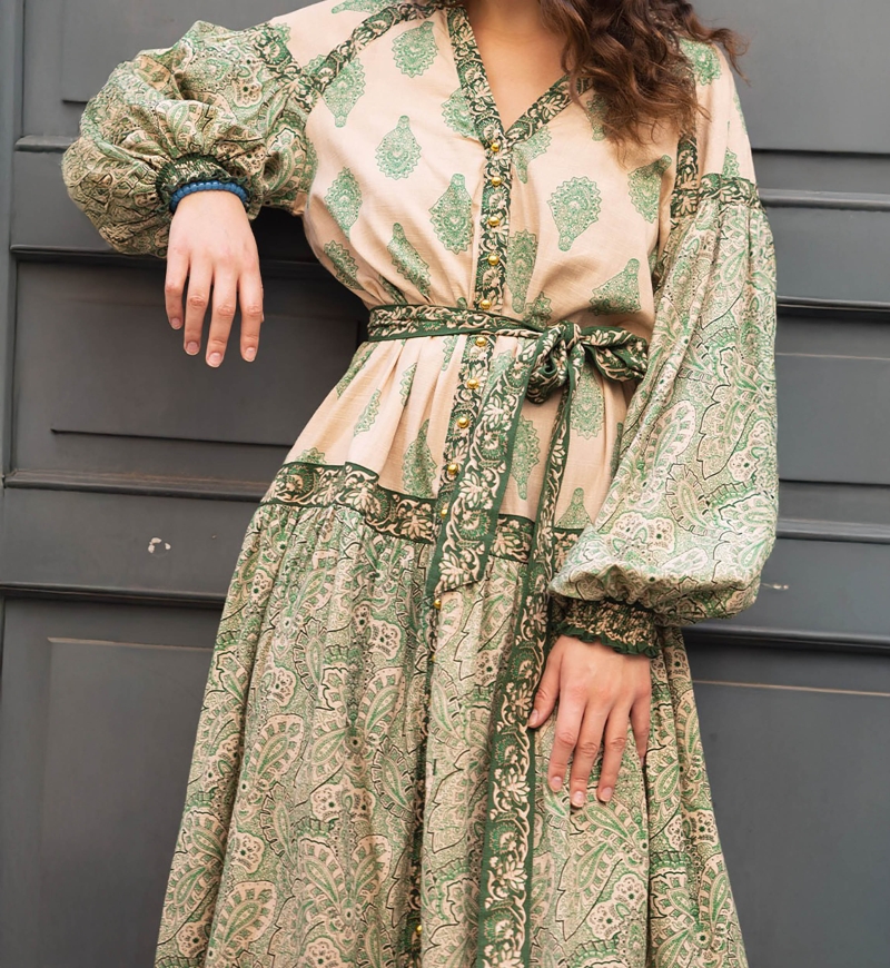 long sleeve bohemian green long dress ISABELA  - Miss June