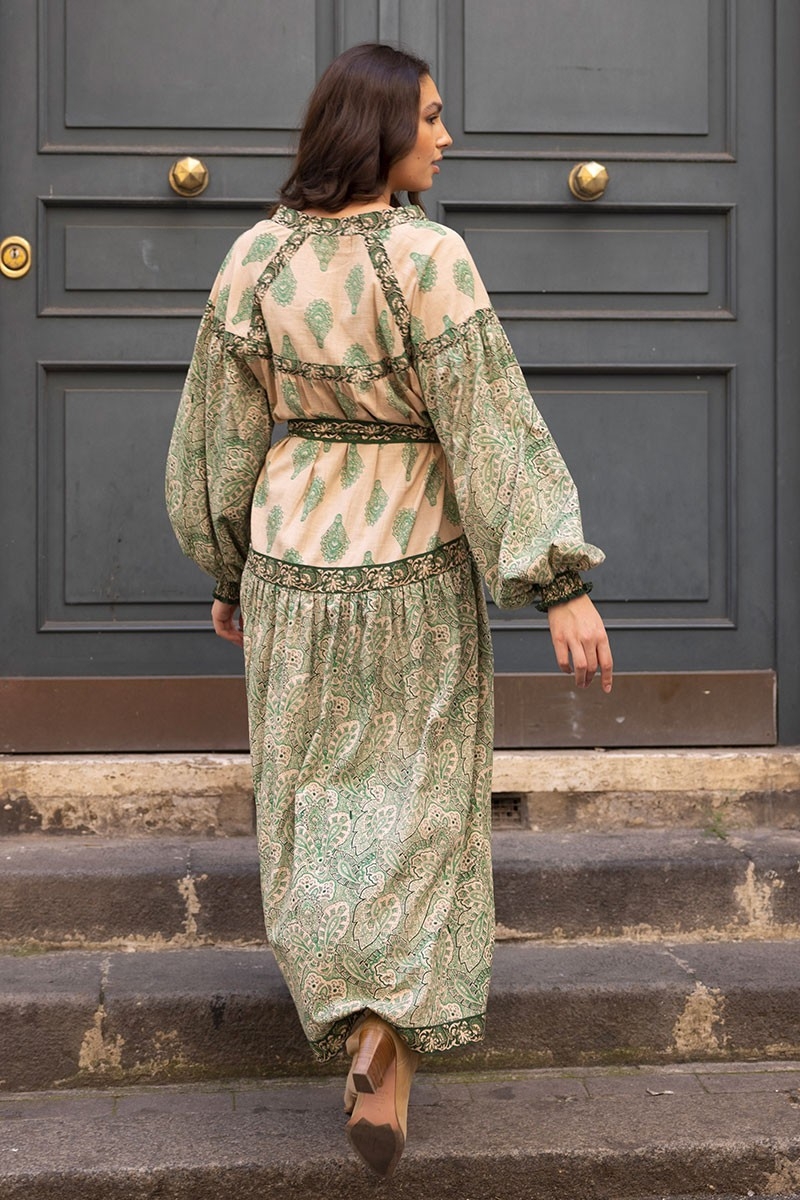 vestido largo verde bohemio manga larga ISABELA - Miss June
