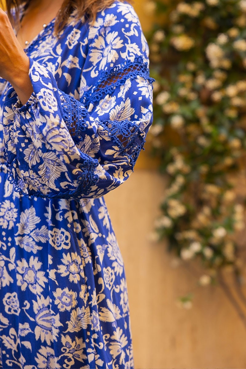 vestido largo azul floral manga larga MARGAUX - Miss June