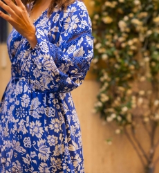 vestido largo azul floral manga larga MARGAUX - Miss June