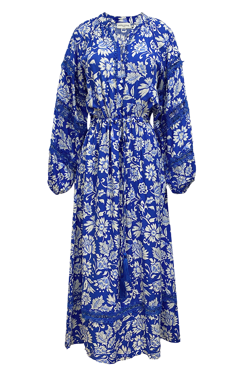 robe longue manche longue fleurie bleu MORGANE - Miss June