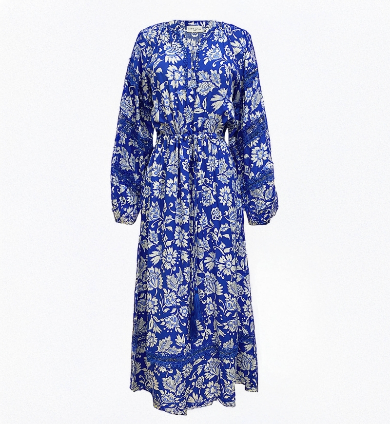 long sleeve floral blue long dress MARGAUX - Miss June