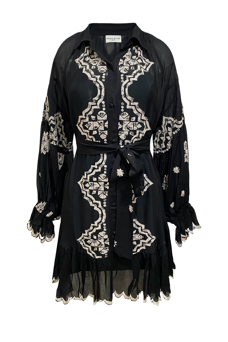 short sleeve bohemian black long dress FEDERICA - Miss June