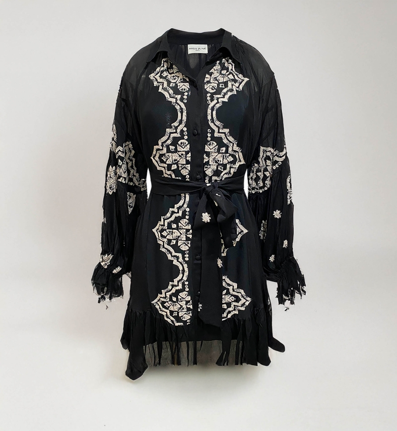 short sleeve bohemian black long dress FEDERICA - Miss June