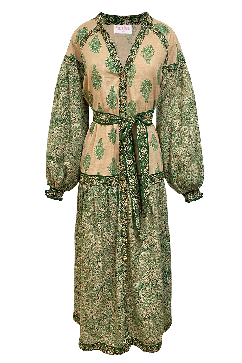robe longue manche longue boheme verte ISABELA - Miss June