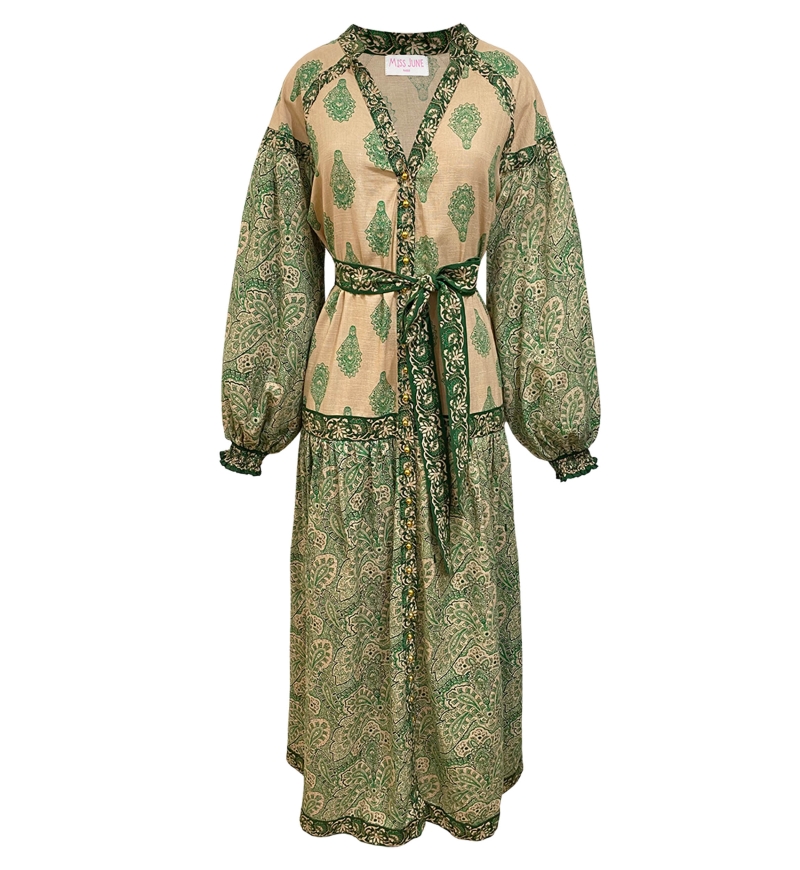 long sleeve bohemian green long dress ISABELA  - Miss June