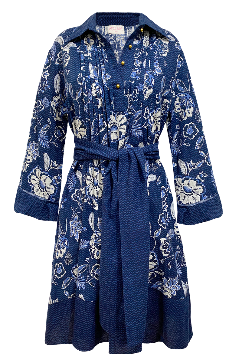 long sleeve floral blue short dress VIOLA - Miss June
