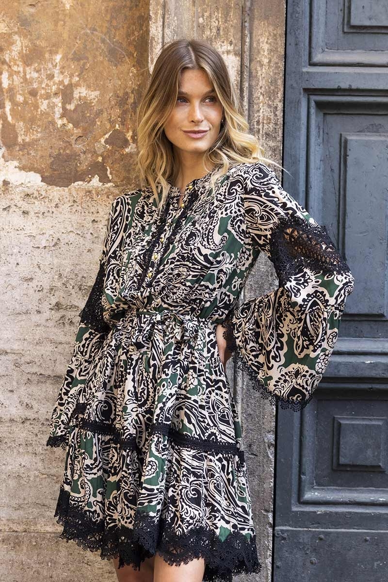 vestido corto bohemio chic manga larga AGATHA - Miss June