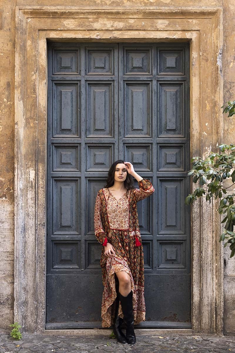 vestido largo floral manga larga TAJ - Miss June