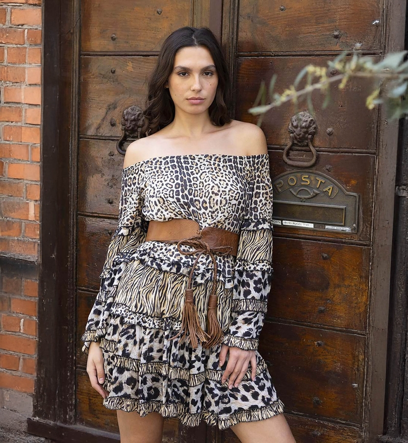 robe courte manche longue leopard YAYA - Miss June