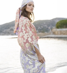 Pastel Long Caftan - Peach Gradient Lilac - Golden Details - Long Sleeves - Miss June Paris - 1