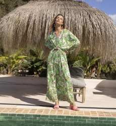 Robe Longue Emmy - vert/blanc - imprimé cachemire - manches longues - avec sequins - Miss June Paris - 1