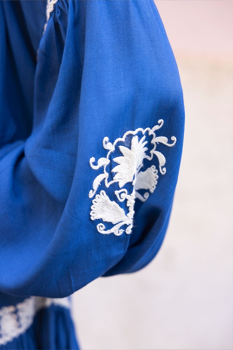 robe courte manche longue boheme chic bleu DINA - Miss June