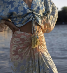 Top Sunday - pêche / dégradé manche bleue- manches longues - style boho - col V- Miss June Paris - 3