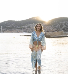 Top Sunday - pêche / dégradé manche bleue- manches longues - style boho - col V- Miss June Paris - 5