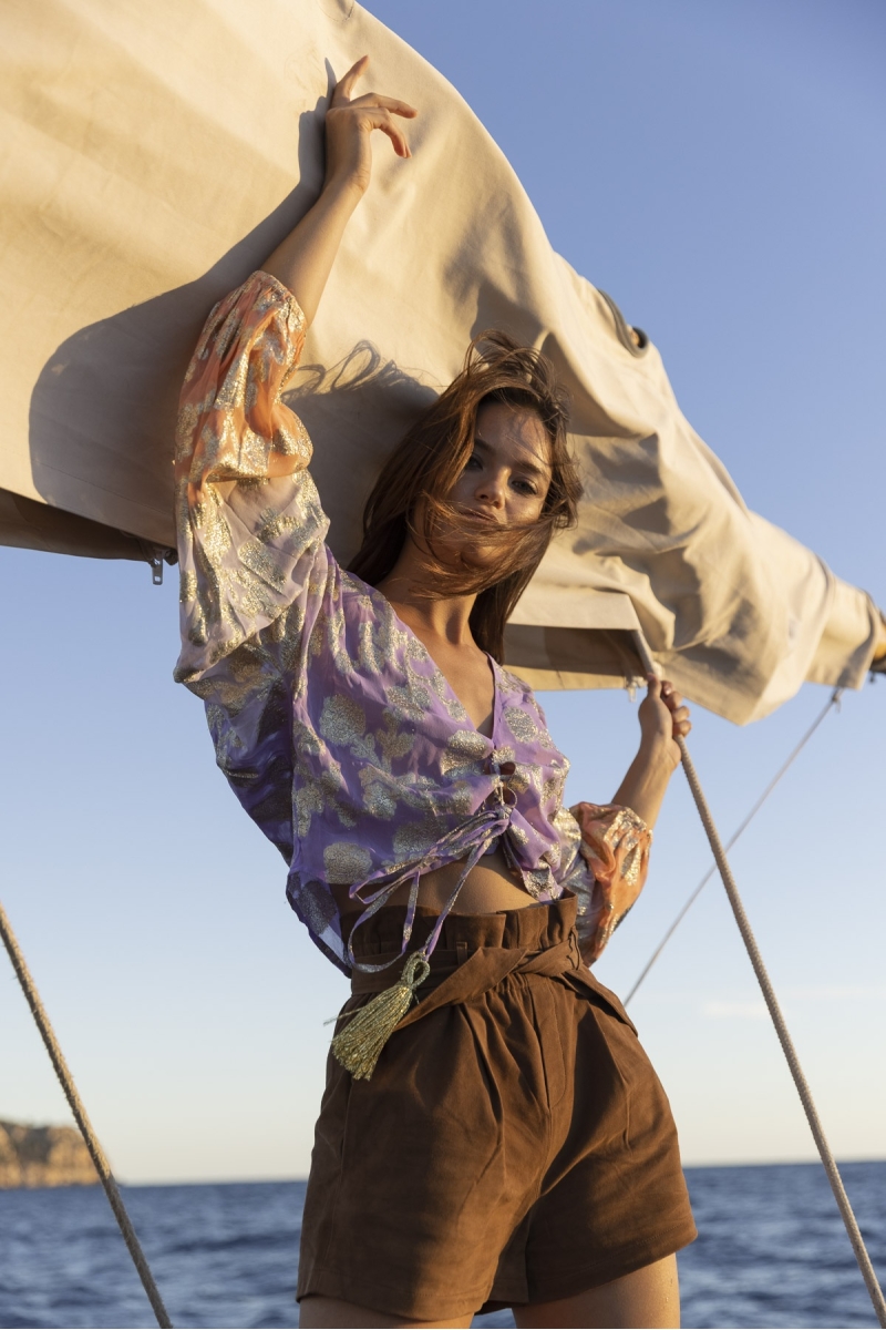 Top Sunday - lilas / dégradé manche pêche - manches longues - style boho - col V- Miss June Paris - 3