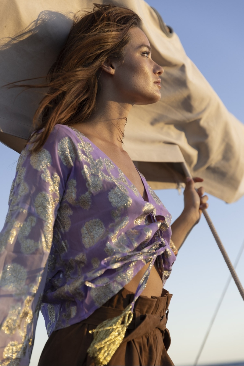 Top Sunday - lilas / dégradé manche pêche - manches longues - style boho - col V- Miss June Paris - 4